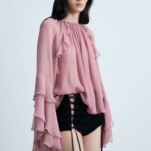 Elegant Pink Ruffled Women's Top